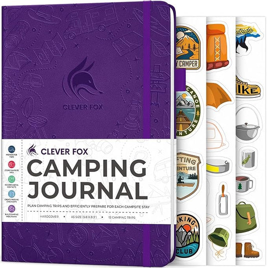 Clever Fox Camping Journal – Camper Log Book & RV Trip Planner – Outdoor Camp Journal & Adventure Travel Notebook – 12 Trips Total, 8 Pages per Trip – Hardcover, A5 Size (Purple)