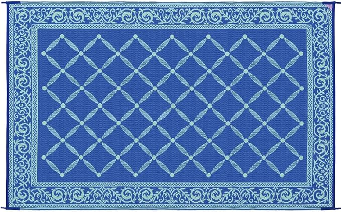 Stylish Camping 116093 6-feet by 9-feet Reversible Mat, Plastic Straw Rug, Large Floor Mat for Outdoors, RV, Patio, Backyard, Picnic, Beach, Camping (Blue/Light-Green)