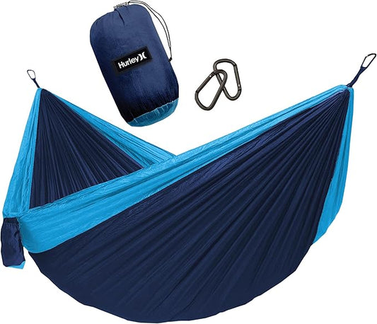 Hurley Duo Camping Hammock - 2 Person Portable Hammock for Camping, Heavy Duty Hammock, Parachute Nylon Fabric - Camping Accessories for Outdoor Activity - Holds Up to 400lbs, Monsoon Blue, 118 x 79