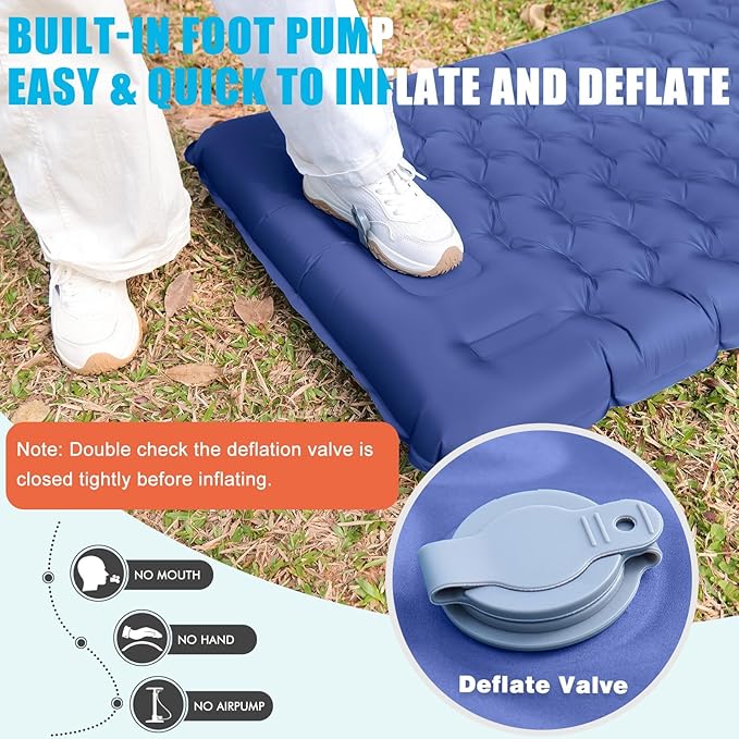 Sleeping Pad, Ultralight Thicken Inflatable Sleeping Pad for Camping, Camping Pad with Carry Bag, Built-in Pillow and Pump (Navy)