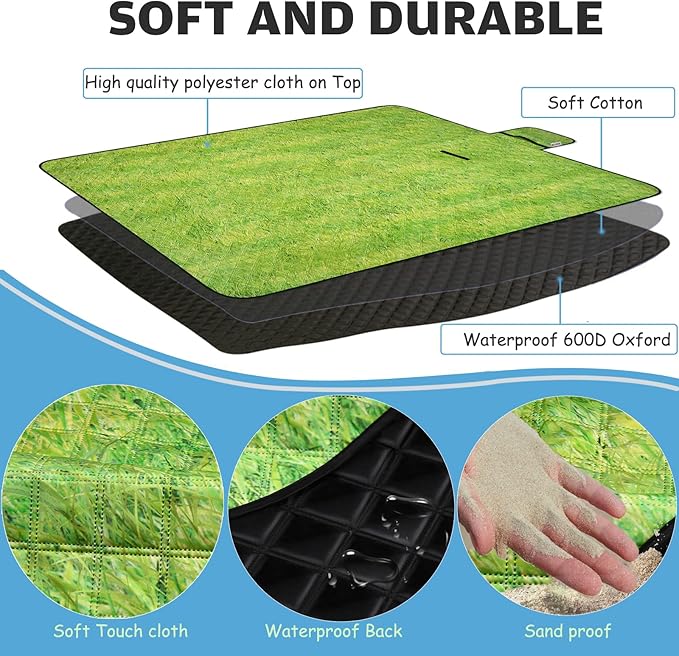 Large Beach Blanket Waterproof Sandproof Picnic Blankets Outdoor Blanket Foldable Beach Mat Sandfree with Carry Strap Lightweight Beach Blankets fit 2 to 4 Adults for Beach Camping Grass Lawn Park