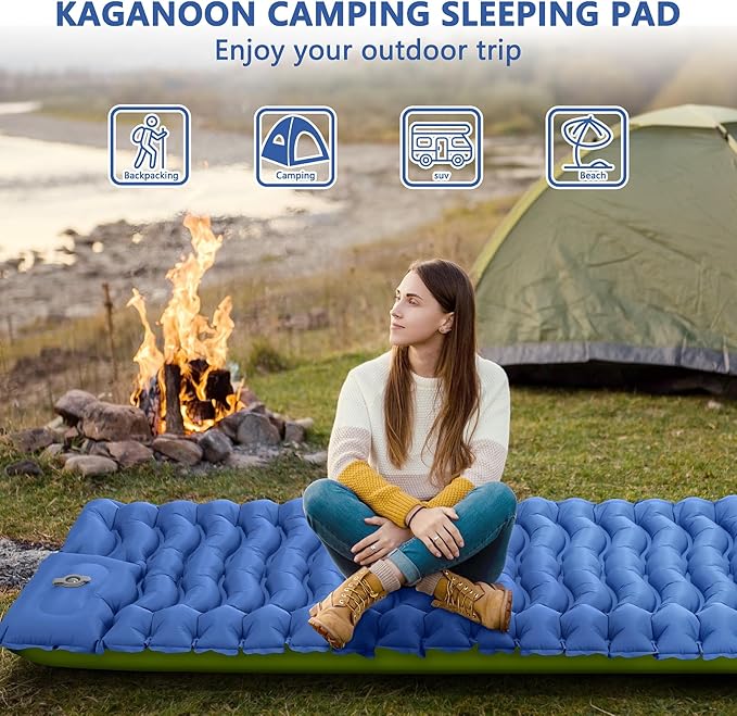 Sleeping Pad for Camping, Ultralight Inflatable Camping Mat with Pillow Built-in Foot Pump Sleeping Pads, Compact & Lightweight Camp Air Mattress for Backpacking, Hiking
