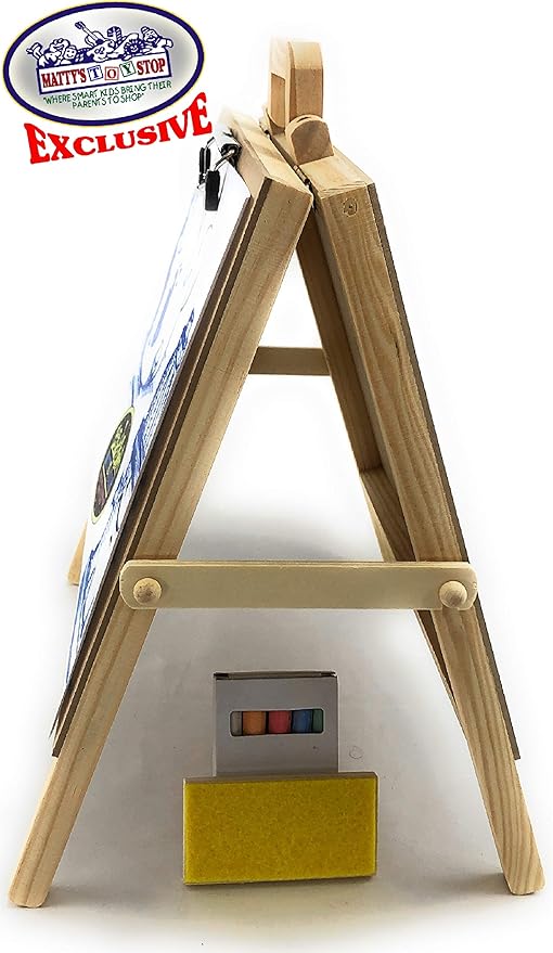 Matty's Toy Stop 2-in-1 Mini Wooden Tabletop Easel with Blackboard, Paper Clip & Accessories