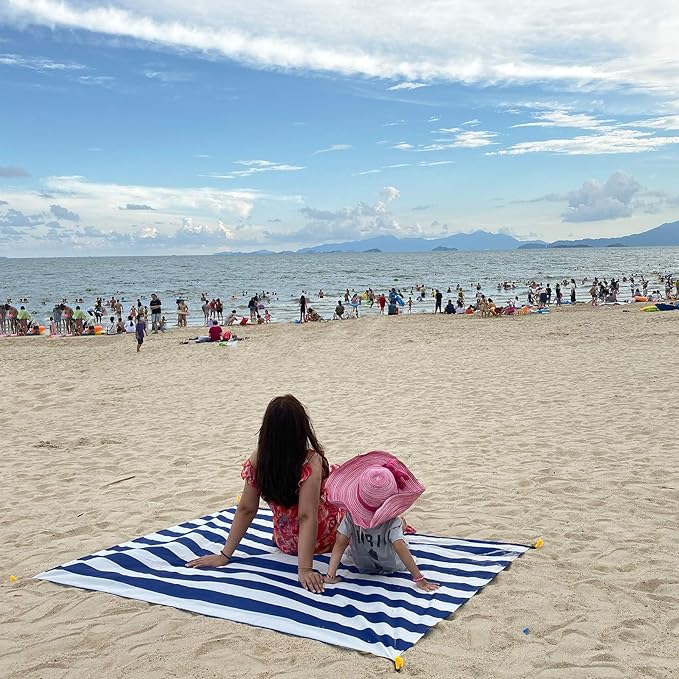 Outdoor Blanket (71" x 55") -Compact, Lightweight, Sand Proof Pocket Blanket Best Mat for The Beach, Hiking, Travel, Camping, Festivals with Pockets, Loops, Stakes, Carabiner