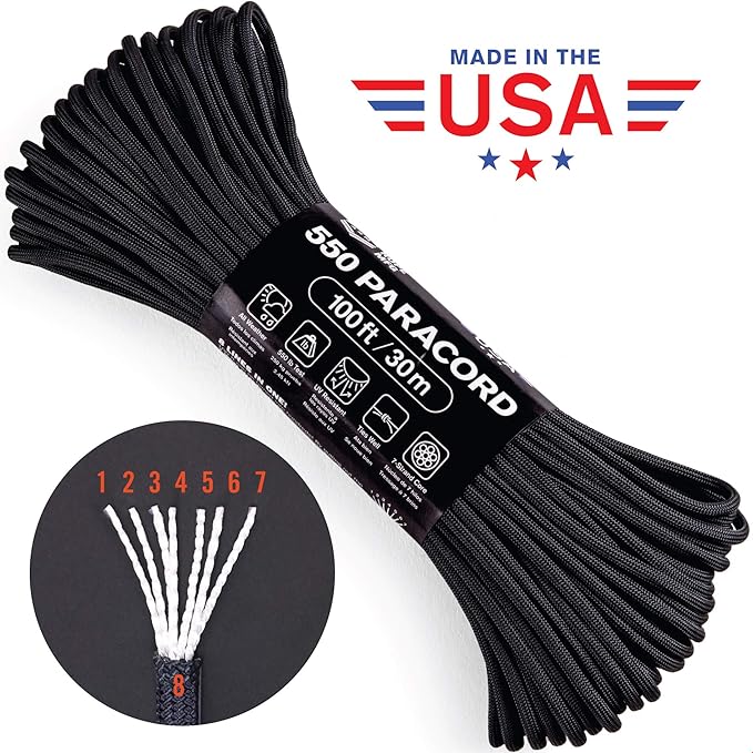 Atwood Rope MFG 550 Paracord 100 Feet 7-Strand Core Nylon Parachute Cord Outside Survival Gear Made in USA | Lanyards, Bracelets, Handle Wraps, Keychain (Bronco)