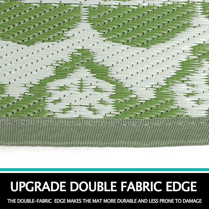 Capslpad 8Ft Round Outdoor Rug for Patios Clearance Reversible Mat Plastic Straw Patio Rugs Lightweight RV Camping Mat Circle Outside Area Rug Carpet for Balcony Deck Trailer Picnic BBQ,Green