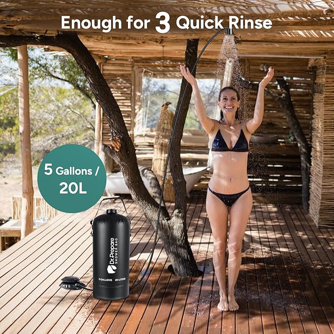 DR.PREPARE Camping Shower, 5 Gallons/20L Portable Shower with Foot Pump, Large Water Inlet, Outdoor Camp Shower Bag for Camping, Beach, Hiking, Climbing