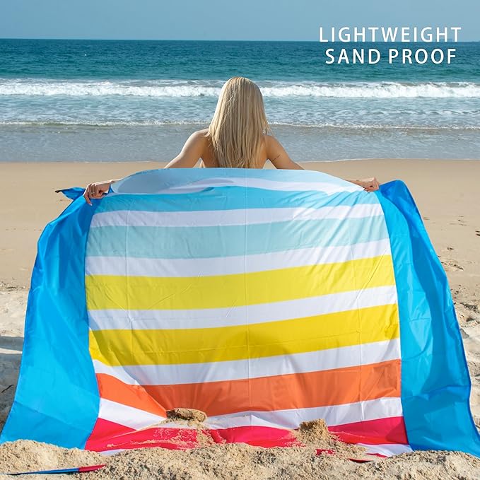 Sandproof Waterproof Beach Blanket, 80"x80" Large Beach Mat for 4-6 Adults, Lightweight Quick Dry Windproof Picnic Mat