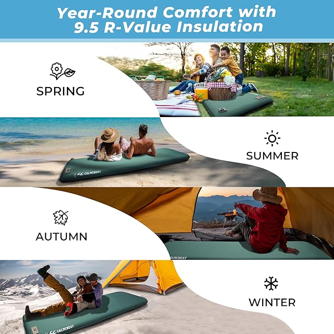 Self Inflating Sleeping Pad with Electric Air Pump, 3.15" Thick Foam Camping Mattress for Superior Comfort & Support, 9.5 R-Value Insulated Sleeping Mat, 4-Season Camping Pad for Tent, Cot (Green)