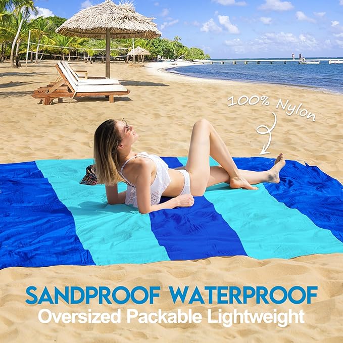 BYDOLL Nylon Beach Blanket Waterproof Sandproof Oversized 7'x7' Suits 1-5 Adults Sand Free Extra Large Blanket Lightweight Soft Picnic Mat for Beach Travel Camping