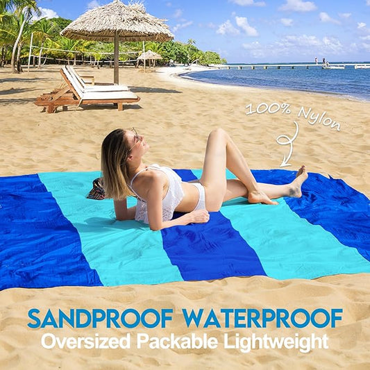 BYDOLL Nylon Beach Blanket Waterproof Sandproof Oversized 7'x7' Suits 1-5 Adults Sand Free Extra Large Blanket Lightweight Soft Picnic Mat for Beach Travel Camping