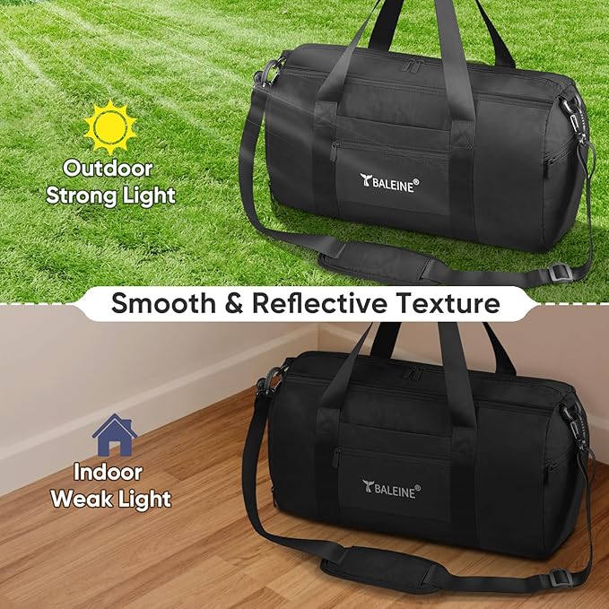 BALEINE Gym Bag for Women and Men, Small Duffel Bag for Sports, Gyms and Weekend Getaway, Waterproof Dufflebag with Shoe and Wet Clothes Compartments, Lightweight Carryon Gymbag (Black)