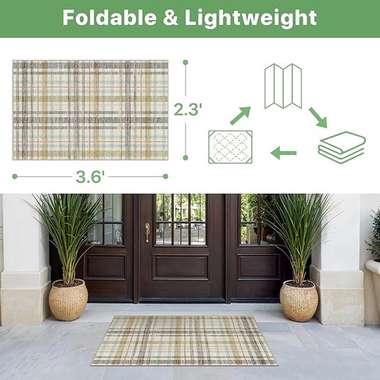 GENIMO Indoor Outdoor Area Rug 2.3'x3.6', Waterproof Non Shedding Front Door Mat, Easy Cleaning, Geometric Carpet for Patio, Porch, Entryway, Living Room, Balcony, Entrance, Bedroom, Brown & Beige