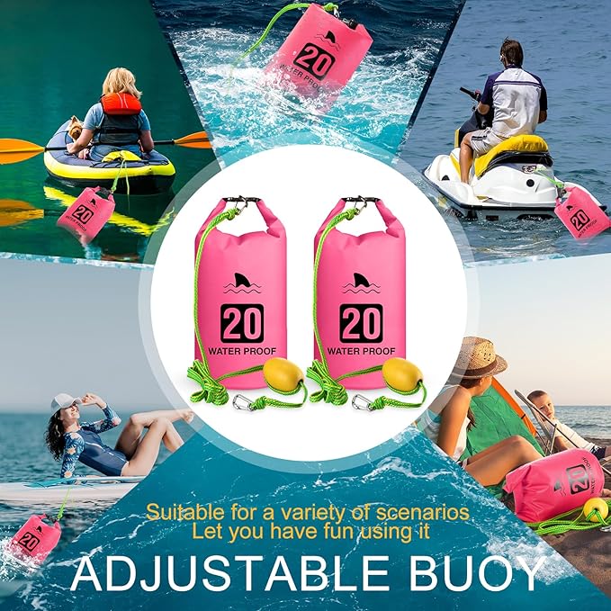 4 Set 2 in 1 Sand Anchor and Buoy Kit Floating Bag Kayak Anchor Waterproof Dry Bag for Lake Beach Boats Watercrafts Hiking Camping Water Sports Surfing Tubing Kayaking(Rose Red)