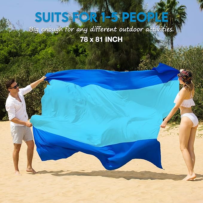 BYDOLL Nylon Beach Blanket Waterproof Sandproof Oversized 7'x7' Suits 1-5 Adults Sand Free Extra Large Blanket Lightweight Soft Picnic Mat for Beach Travel Camping