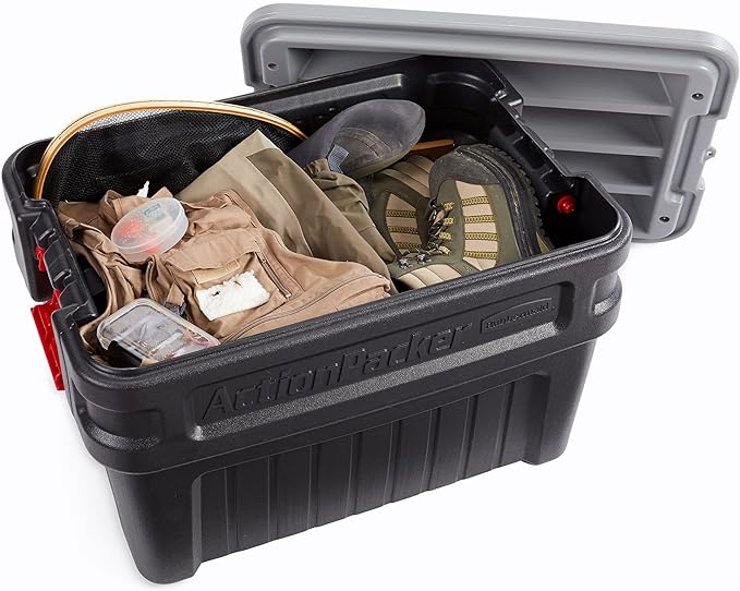 Rubbermaid ActionPacker️ 24 Gal Lockable Storage Box Pack of 2, Outdoor, Industrial, Rugged, Grey and Black