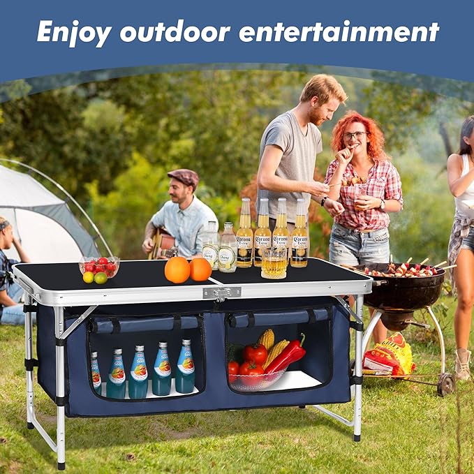 Camping Folding Aluminum Table with Adjustable Legs for Outdoor Travel Beach, Backyards, BBQ, Party and Picnic Foldable Table