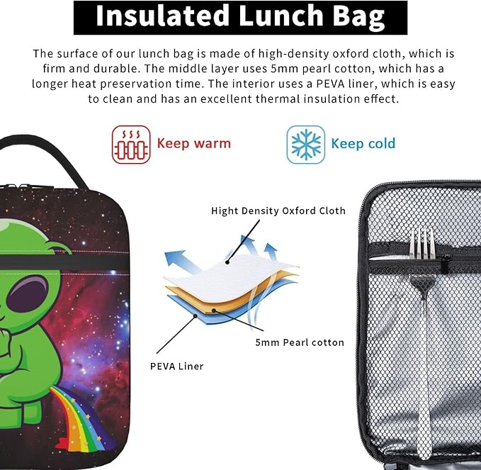Alien Galaxy Lunch Box Reusable Insulated Lunch Bag Thermal Cooler Tote Bag For Kids Boys Girls Teen School Picnic Travel Hiking