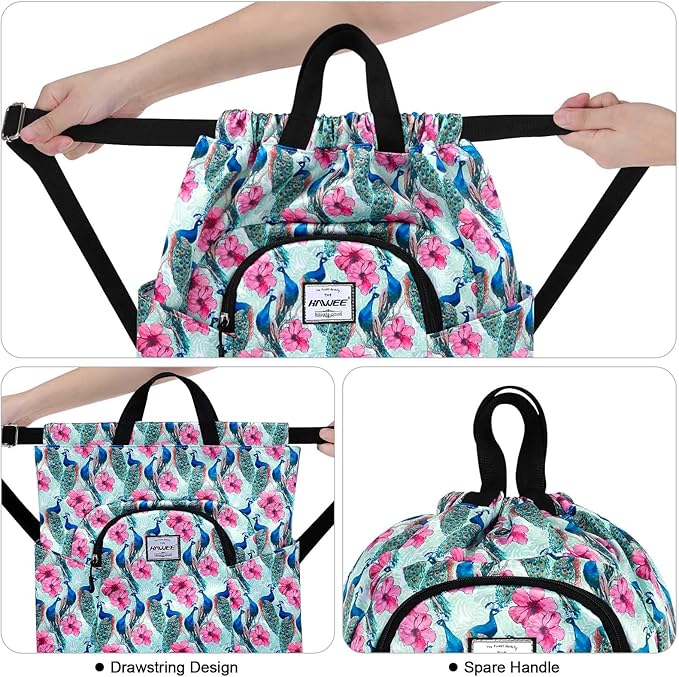 Dry Wet Drawstring Backpack with Shoe Compartment for Women Adjustable Gym Bag