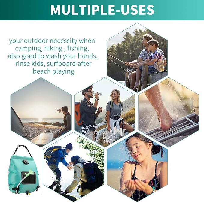 Solar Shower Bag, Solar Heating Camping Shower Bag, 5Gal(20L) Portable Camping Shower Bag, with Removable Hose and On-Off Switchable Shower Head, for Outdoor Traveling/Climbing/Hiking/Beach/Swimming