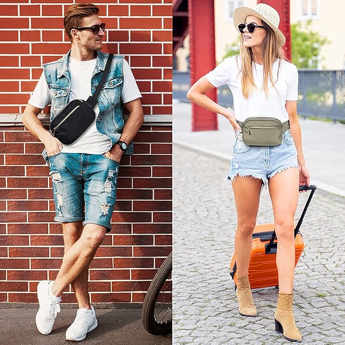 Fanny Packs for Women Men Fashion Plus Size Waist Pack Belt Bag Fanny Pack for Girls Boys with 5 Pockets Adjustable Belt, Cute Bum Bag Hip Bags for Travel Disney Running (Olive Green Fanny Pack)