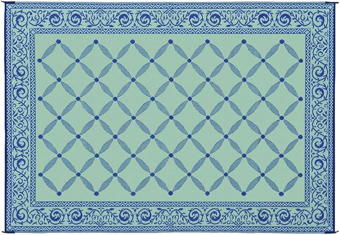 Stylish Camping 119123 9-feet by 12-feet Reversible Mat, Plastic Straw Rug, Large Floor Mat for Outdoors, RV, Patio, Backyard, Picnic, Beach, Camping (Blue/Light-Green)