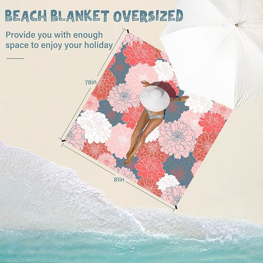 Beach Blanket Waterproof Sandproof 1-7 Adult Oversized 78 '' × 81 '' Lightweight Durable Compact Sand Free Beach Mat for Travel Camping Hiking Picnic Blanket Extra Large