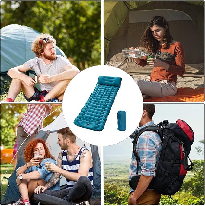 Moisture-Proof & Waterproof Portable Air Mattress for Hiking/Camping/Picnic, Nylon Connectable Outdoor Air Cushion Sleeping Pad for Sightseeing/Backpacking/Trekking (Blue)