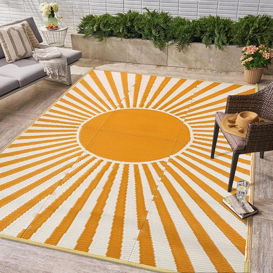 Wonnitar 5x8 Waterproof Outdoor Rug - Reversible Plastic Straw Camping Rug, Portable Outside Patio Carpet for Deck, Indoor Outdoor Mat for Backyard RV Camper Garden Picnic (Orange, 5'x8')