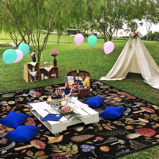 Extra Large Picnic Blankets Waterproof Foldable (60"x 80") Mushroom Beach Blanket Waterproof Sandproof,3-Layer Thicking Mat Outdoor Packable Camping Blanket