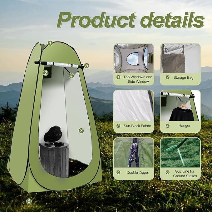 Camping Toilet Kit with Pop Up Privacy Tent, X Large Portable Folding Toilet Potty for Adults, Outdoor Camp Shower Tents,Changing Room with Carry Bag