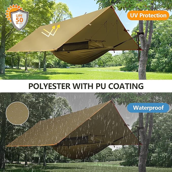 FREE SOLDIER Camping Tarp - Waterproof Portable Multifunctional Outdoor Traveling Awning Backpacking Shelter Rain Tarp (Brown 1313ft)