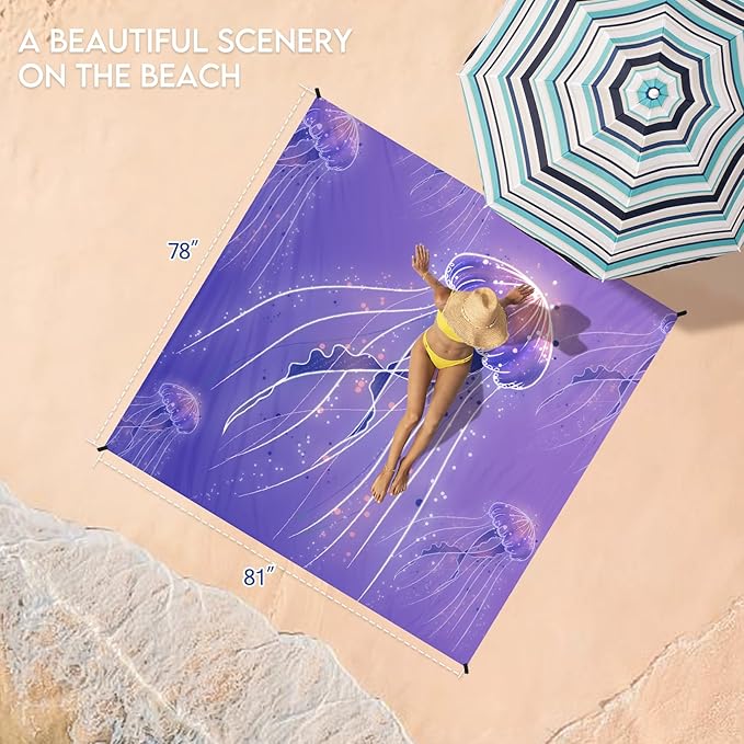 BYDOLL Beach Blanket 78''X81'' 4-7 Adults Oversized Lightweight Waterproof Sandproof Blanket for Beach Large Picnic Mat Travel Camping