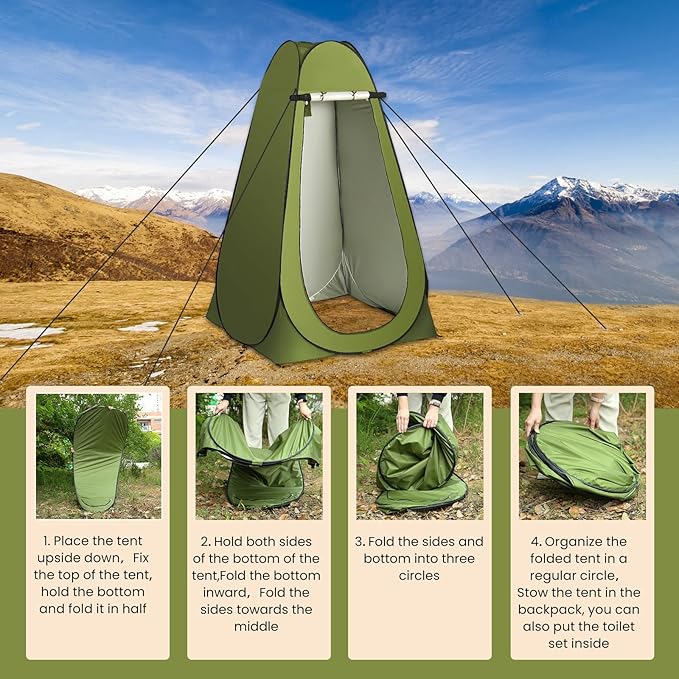 Portable Privacy Tent for Adults - Pop Up X Large Camping Toilet With 1 Roll Bags, 10 Pack Liquid Waste Gel - Folding Outdoor Changing Shelter