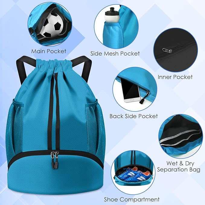 BROTOU Soccer Bags, Football Backpack, Volleyball Bag, Drawstring Soccer Backpack with Ball and Shoe Compartment