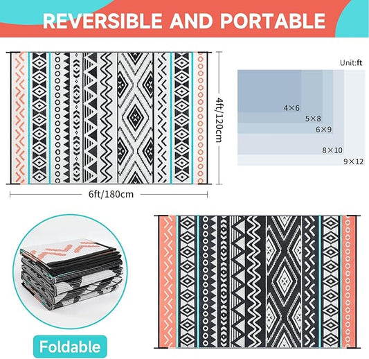 Outdoor Rugs Patio Camping Waterproof - 4x6 Plastic Straw Patio Rug Portable for Campers, Outside RVs Mat, Outdoor Area Carpet for Patios Clearance, Backyard Porch, Balcony, Picnic