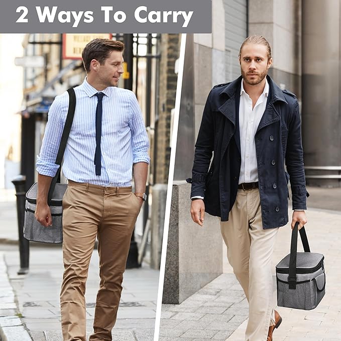 Tirrinia Insulated Lunch Box for Women Men, Leakproof Reusable Lunch Bag Containers for Adult,Working,Office,Lunch Soft Cooler Bag Tote for Picnic Hiking Beach,Gray