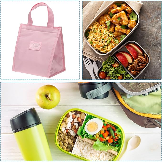 PATIKIL Insulated Lunch Bags, 8"x5"x9" Reusable Bento Bags Thermal Lunch Tote Portable Food Containers Bag for Men and Women, Pink