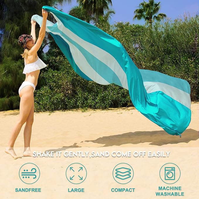 BYDOLL Nylon Beach Blanket Waterproof Sandproof 78''x110'' Oversized Suits 1-7 Adults Sand Free Extra Large Blanket Lightweight Soft Picnic Mat for Beach Essentials