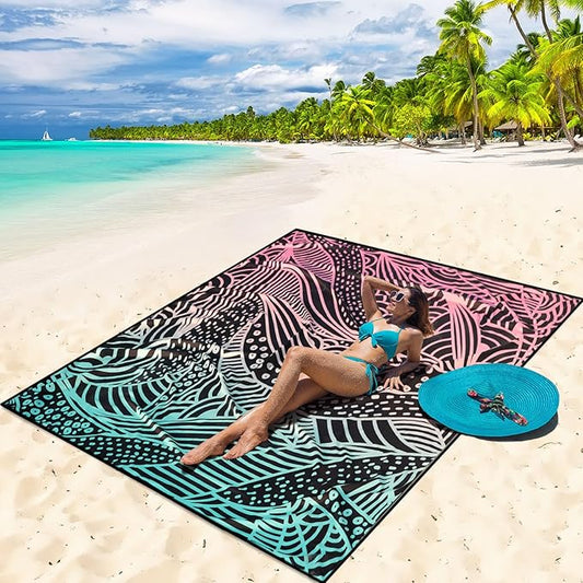 Beach Blanket Waterproof Sandproof Beach Mat 79" X 83" /10'x9'for 2-8 Adults Quick Drying Outdoor Picnic Mat Beach Accessories for Travel, Camping, Hiking