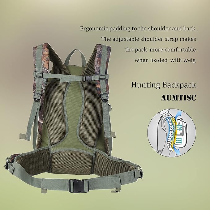 AUMTISC 40L Hunting Bag Backpack with Rifle Holder for Men, Waterproof Camo Hunting Day Back Pack with Rain Cover for Gun Bow
