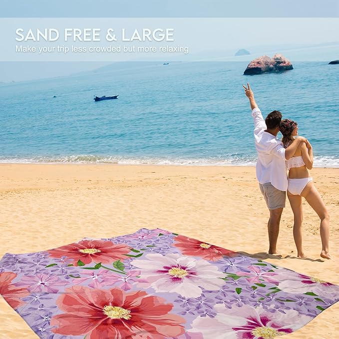 BYDOLL Beach Blanket 78''X81'' 4-7 Adults Oversized Lightweight Waterproof Sandproof Blanket for Beach Large Picnic Mat Travel Camping