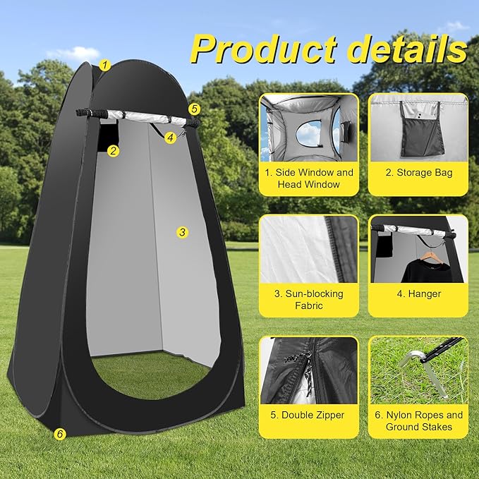 Portable Camping Privacy Tent, Outdoor Shower Tent Kit with 5 Gallon Shower Bag-(Nozzle Upgraded)