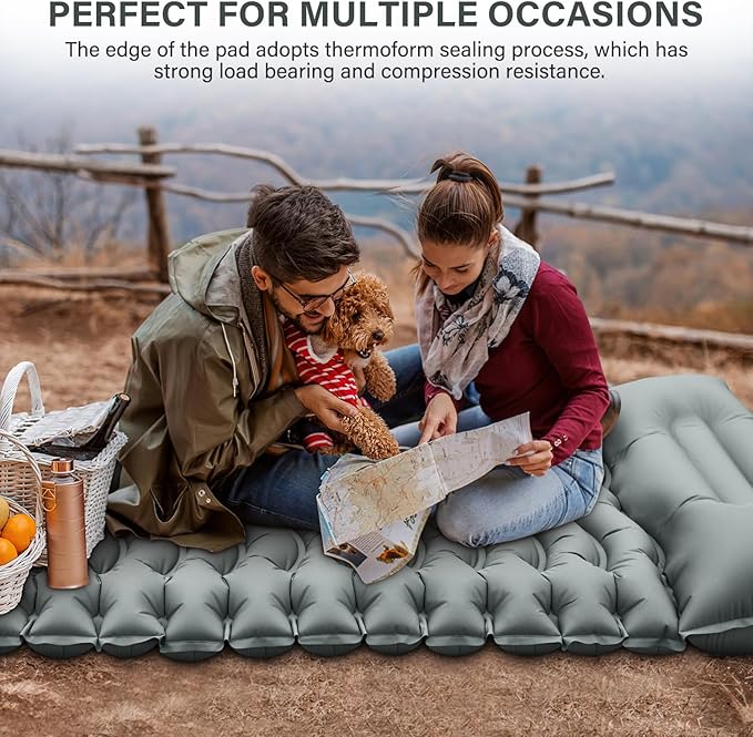Camping Sleeping Pad, Ultralight Camping Mat with Pillow Built-in Foot Pump Inflatable Sleeping Pads Compact for Camping Backpacking Hiking Traveling - Gray