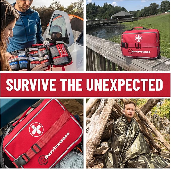 Surviveware 238 Pcs Comprehensive Premium Survival First Aid Kit - Medical Emergency Kit for Travel Camping Gear, Home Essentials & Outdoor Emergencies - HSA & FSA Eligible Survival Kit
