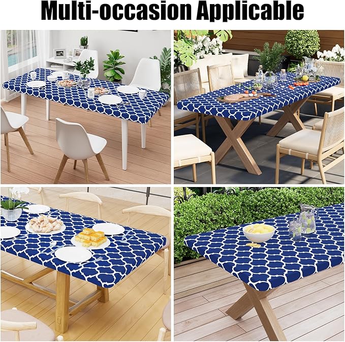 Smiry Rectangle Picnic Table Cover, Waterproof Elastic Fitted Camping Tablecloths for 5 Foot Tables, Wipeable Flannel Backed Vinyl Tablecloth Protector for Indoor, Outdoor (Navy, 36x60 Inches)