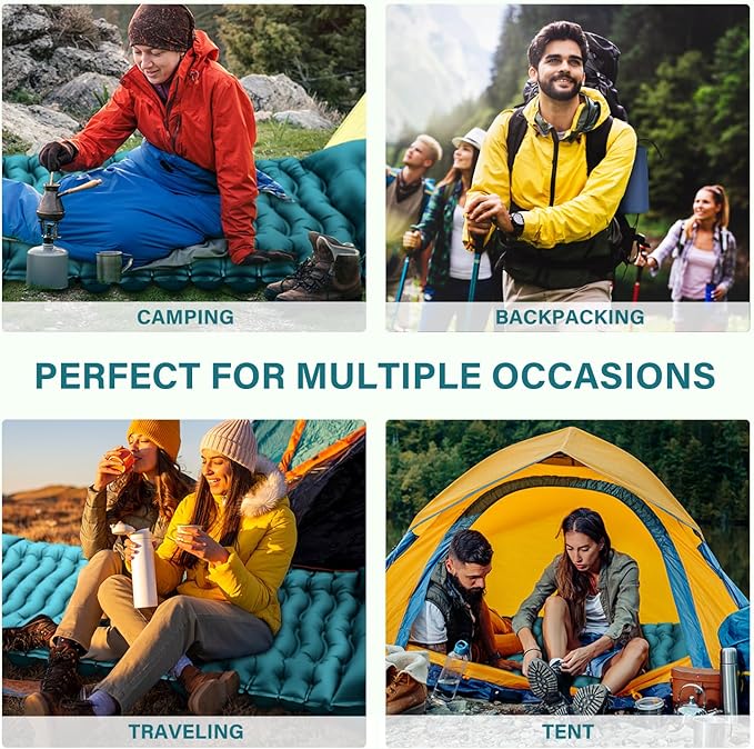 Camping Sleeping Pad, Ultralight Camping Mat with Pillow Built-in Foot Pump Inflatable Sleeping Pads Compact for Camping Backpacking Hiking Traveling Tent