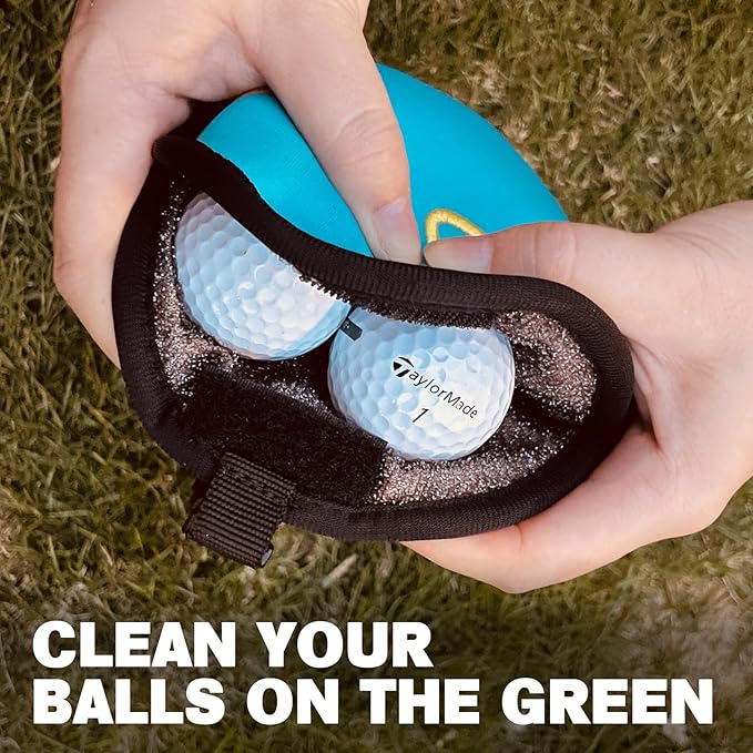 Golf Club Cleaner & Ball Cleaning Bag,Original Three-Layer Fabric Waterproof Technology,Golfer's Ultimate Green Clean Scrub Equipment Accessories,Removable Clips to Support Machine Washing