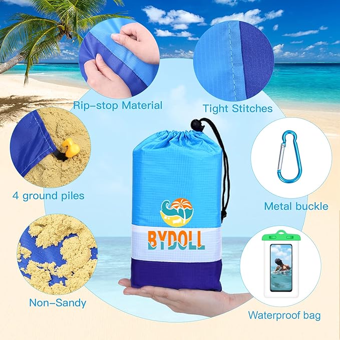 BYDOLL Beach Blanket 78''X81'' 4-7 Adults Oversized Lightweight Waterproof Sandproof Blanket for Beach Large Picnic Mat Travel Camping