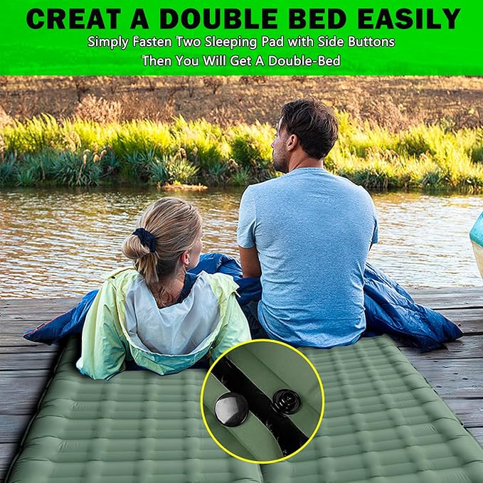 Green Self-Inflating Camping Sleeping Pad, 4.7' Thick, Single Air Mattress with Built-in Foot Pump, Waterproof, 72' x 20' x 4.7'